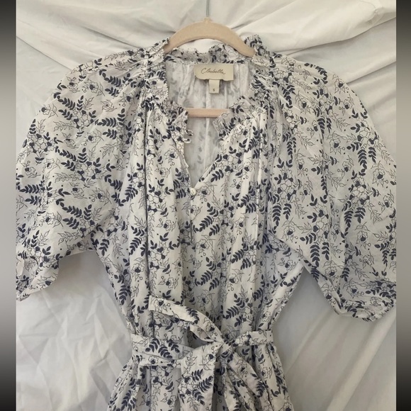 Cleobella Blue White Floral Cotton Puff Sleeve Nevah Mini Size Small Sundress - Picture 4 of 9